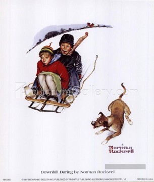 Norman Rockwell Painting - Downhill Daring Norman Rockwell
